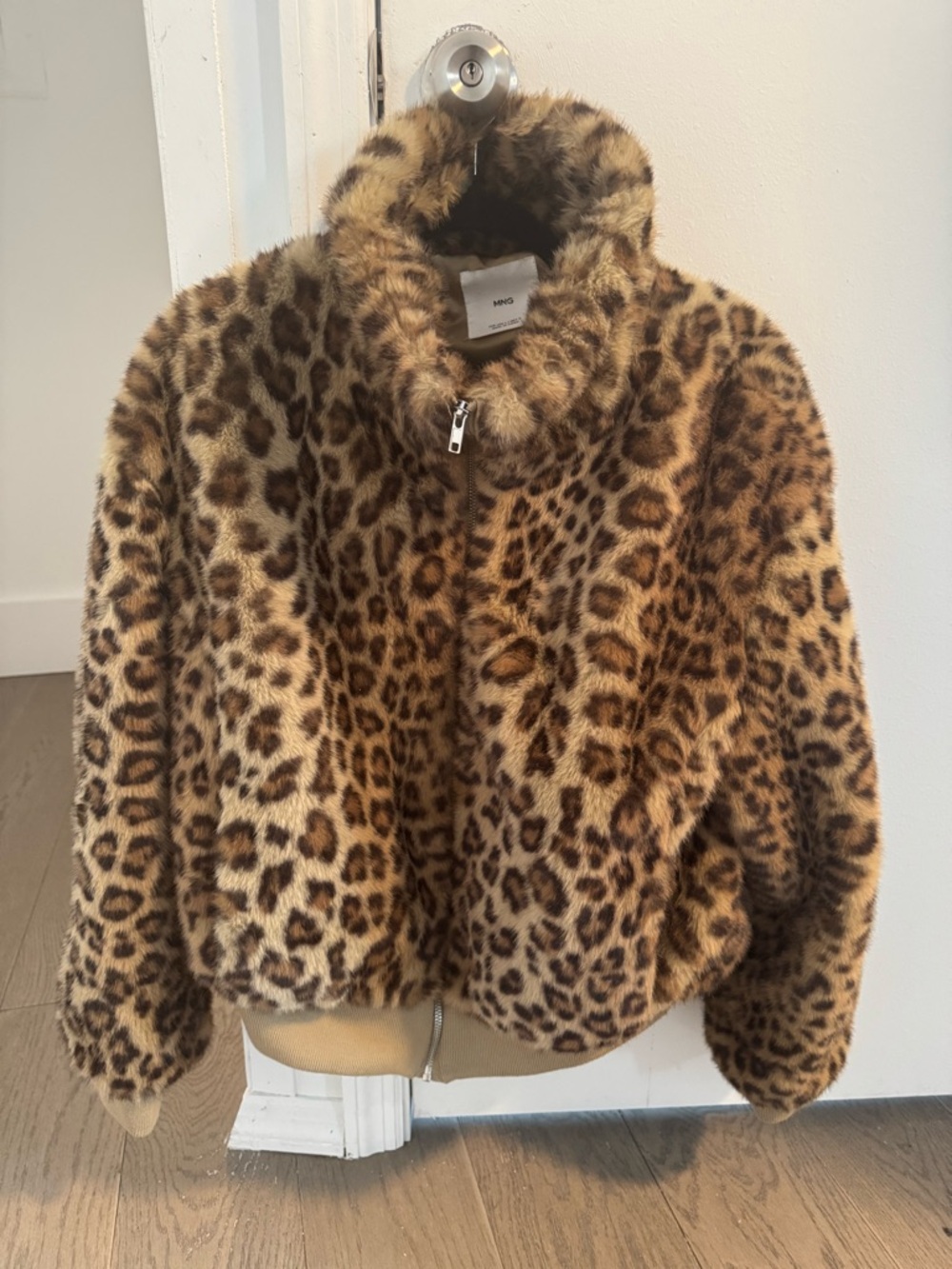 Mango Leopard-Print Faux Fur Jacket - Brown, Tan, Size Large